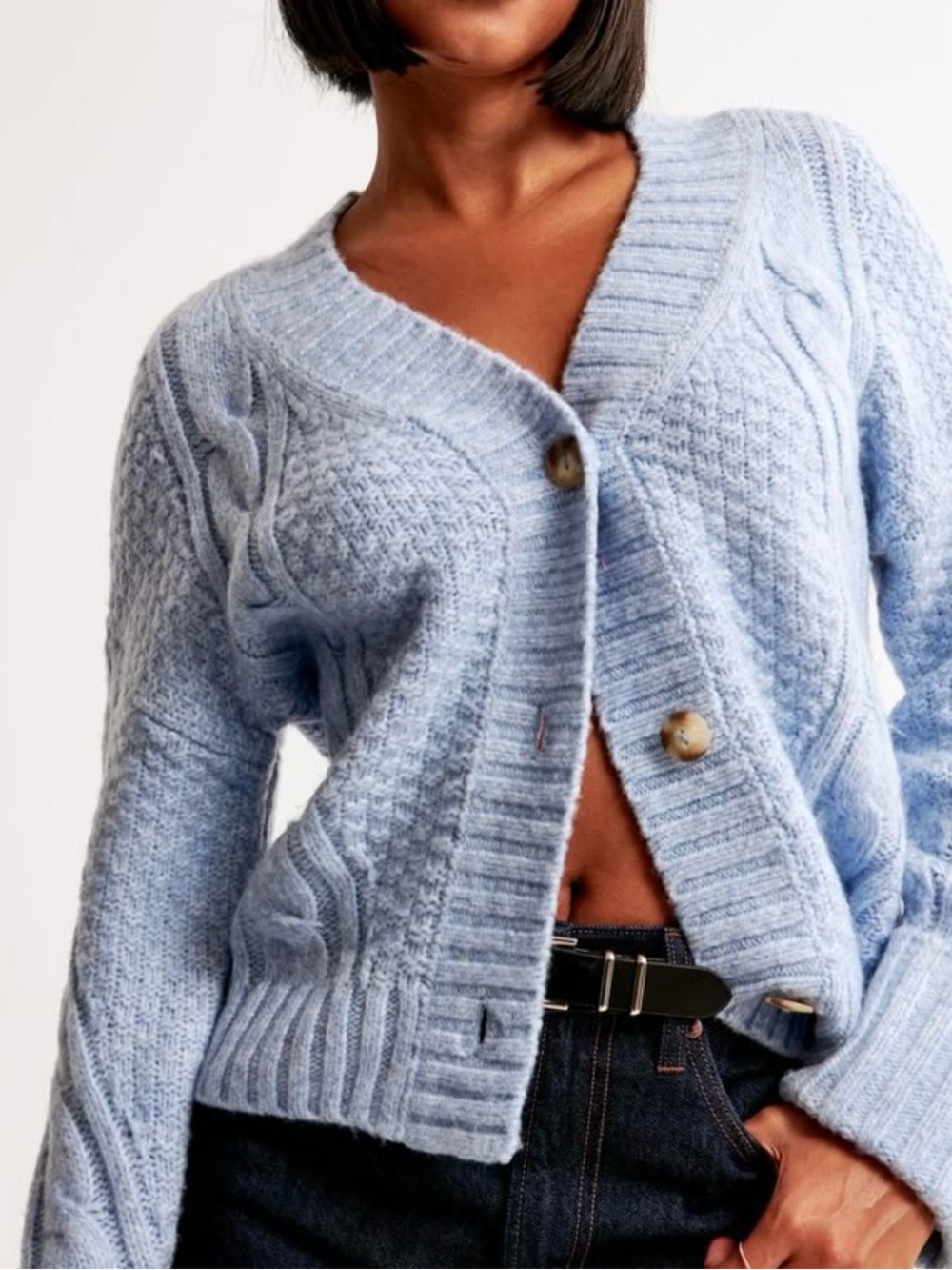 Abercrombie & Fitch Pale Blue Cable Knit Button-Up Cardigan